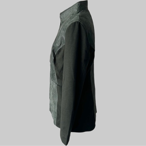 Avon  Olive Green Knit Sleeves Leather Jacket Full Zip - Picture 3 of 16